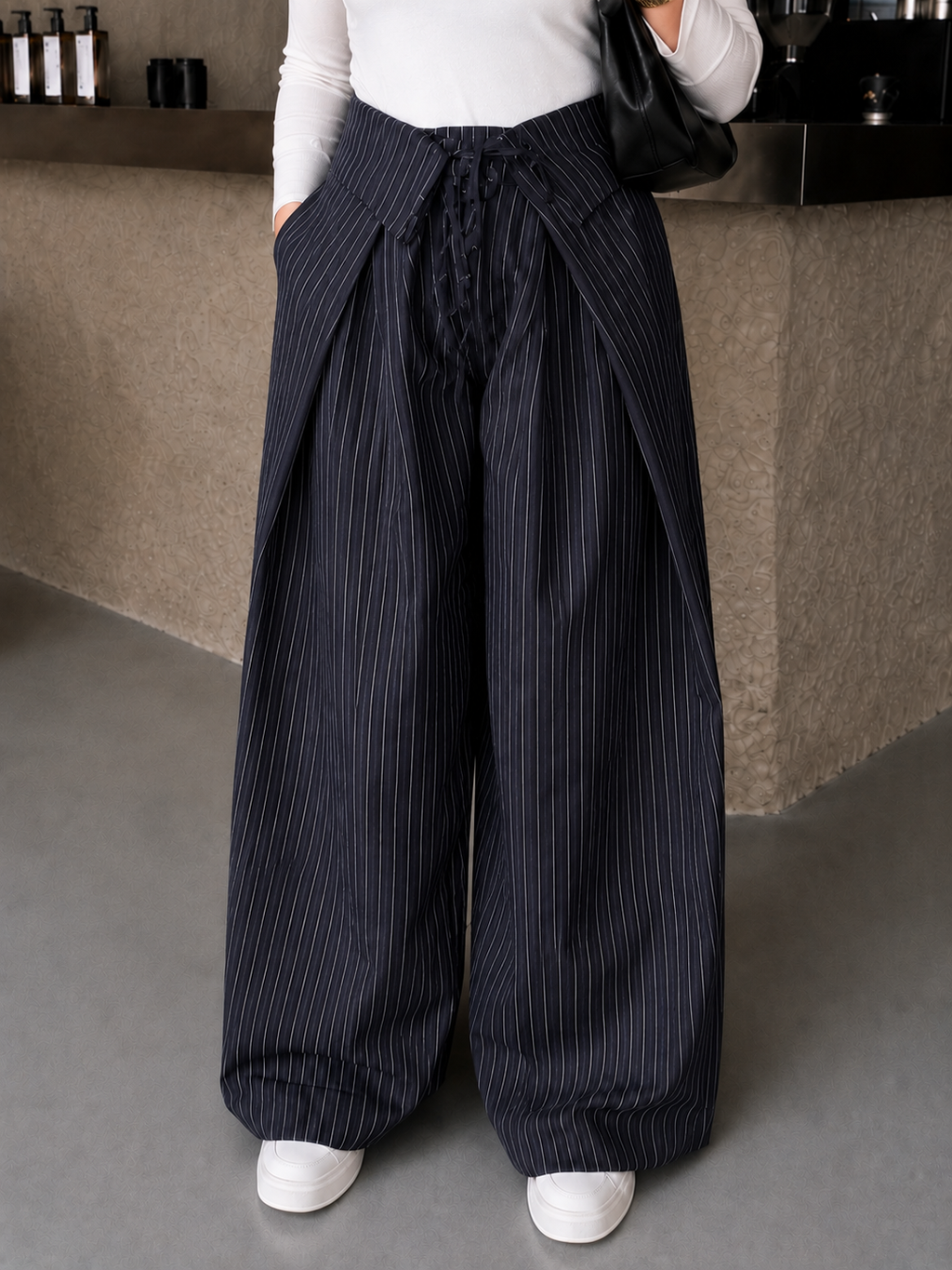 Foldover Pinstripe Pants