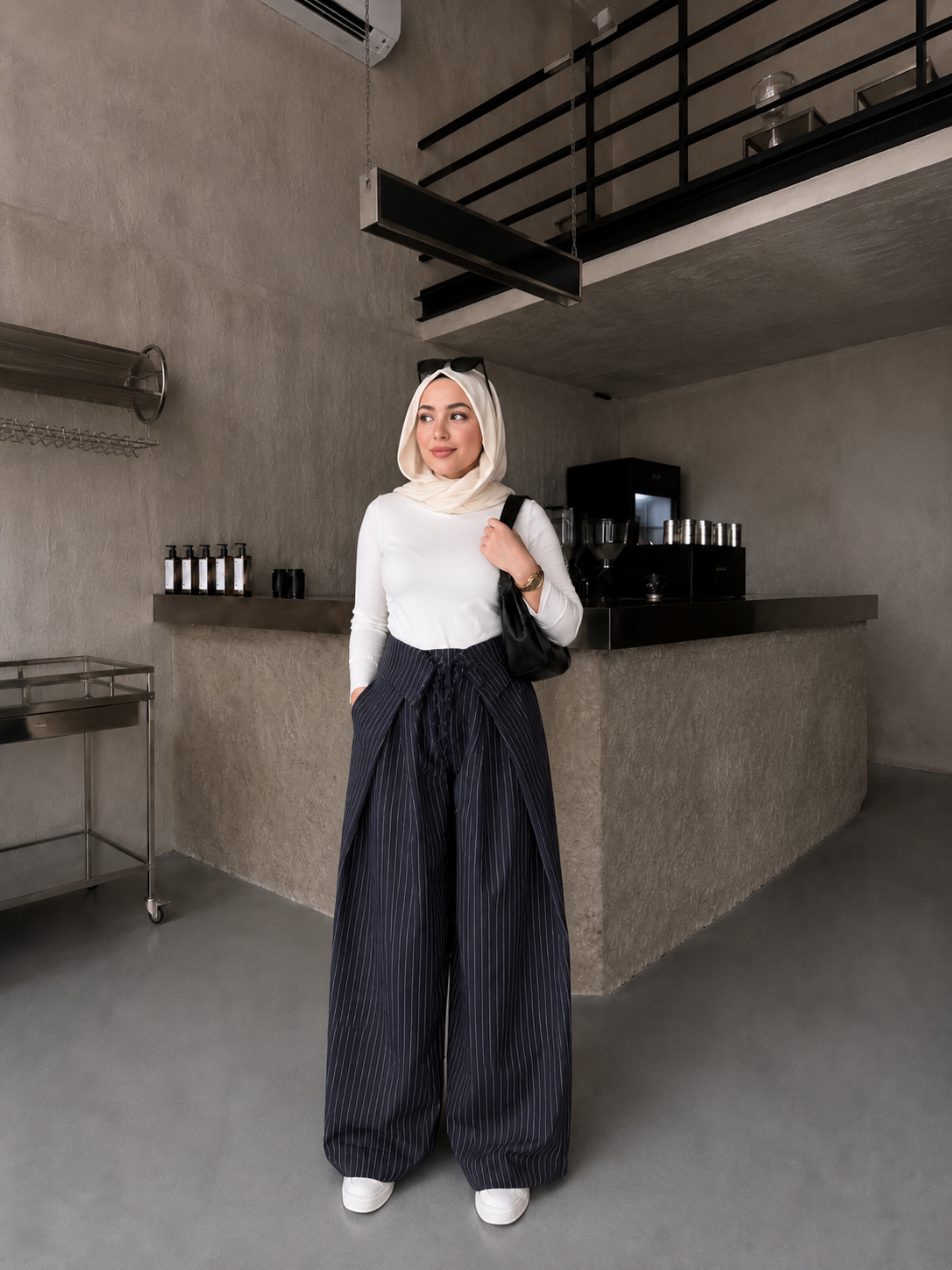Foldover Pinstripe Pants
