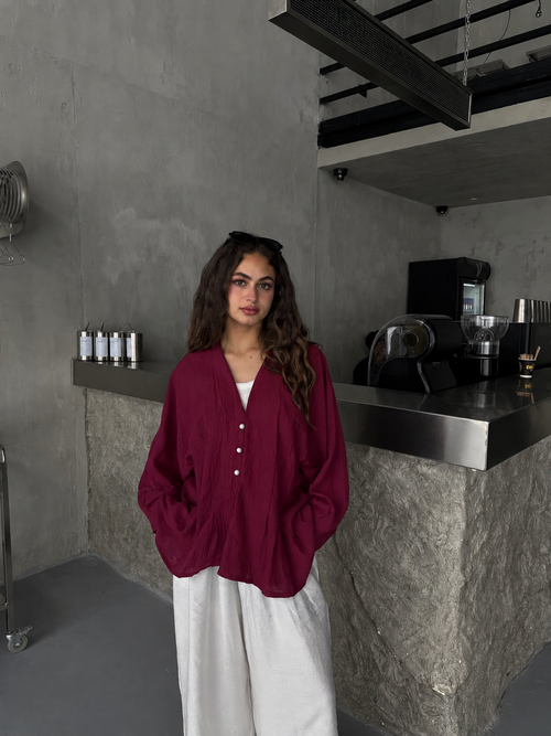 Crinkle Button Blouse
