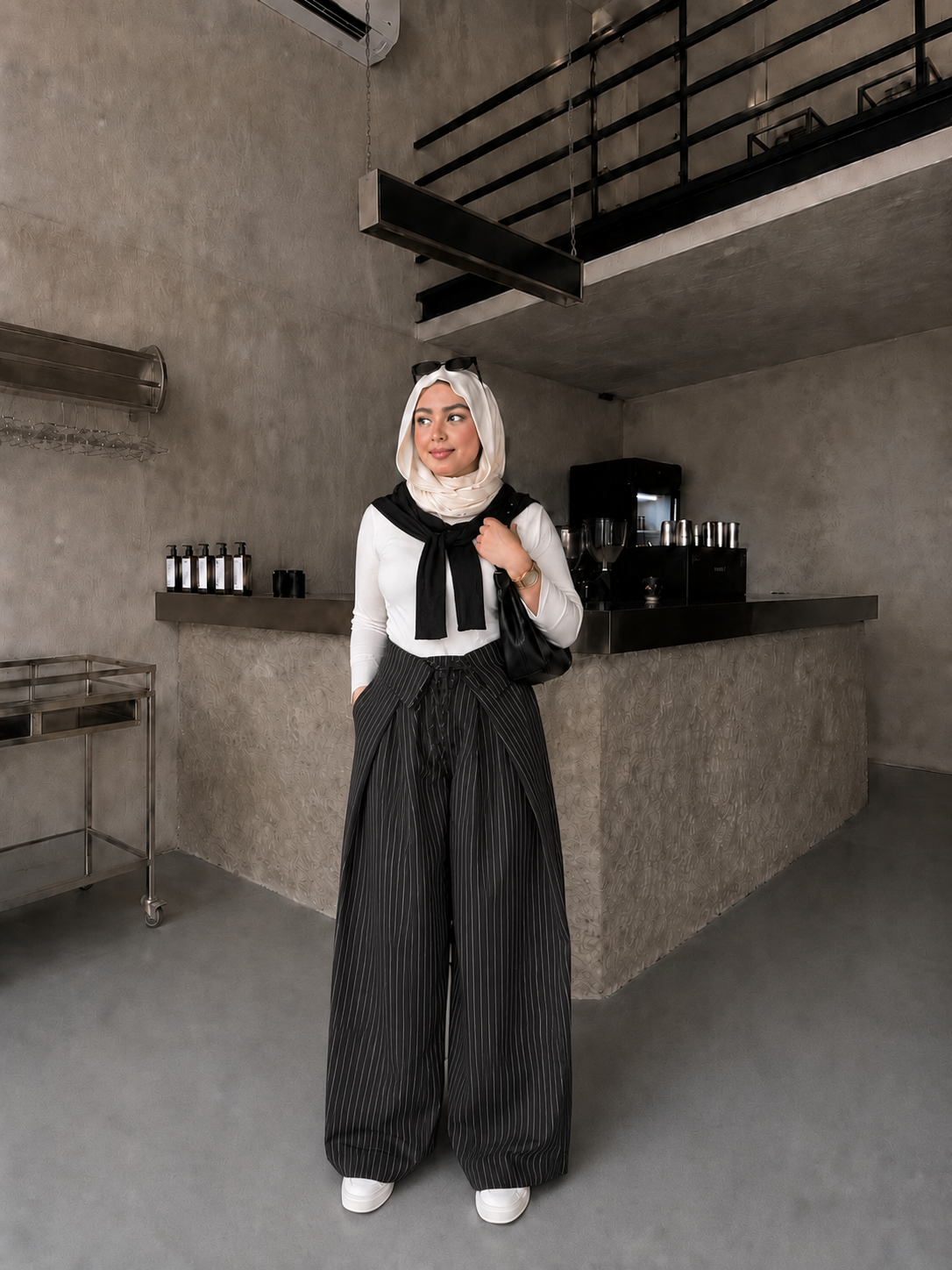 Foldover Pinstripe Pants