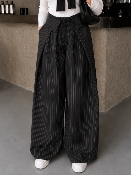 Foldover Pinstripe Pants